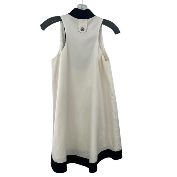 Y2K Twinkle by Wenlan Pure Silk Front Pocket Button Up Dress Cream Black 2 - Picture 4 of 7